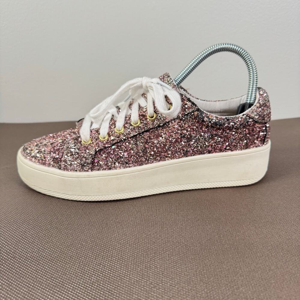 Steve Madden Bertie-G Glitter Fashion Round Toe Lace-up Platform Sneaker Size 8M